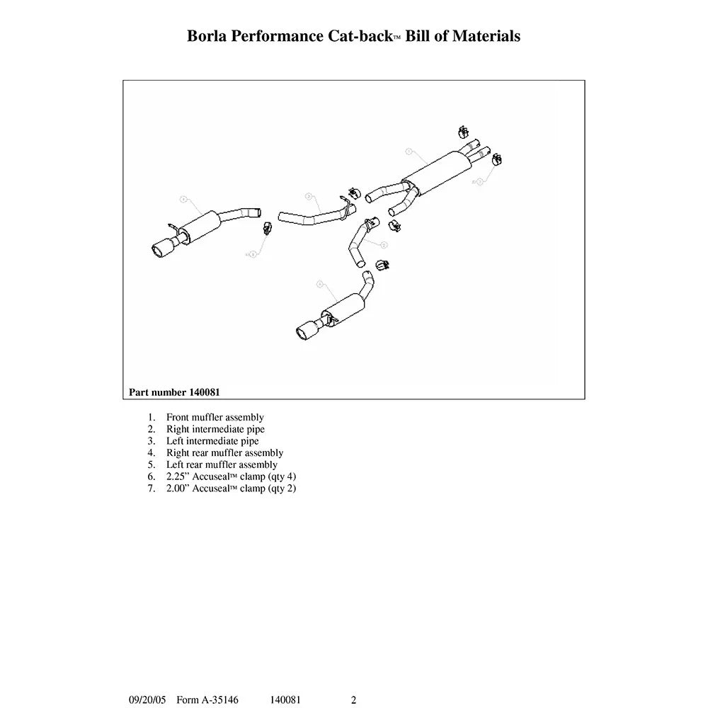 Borla 03 Thunderbird 3.9L V8 AT RWD 2 DR Catback Exhaust