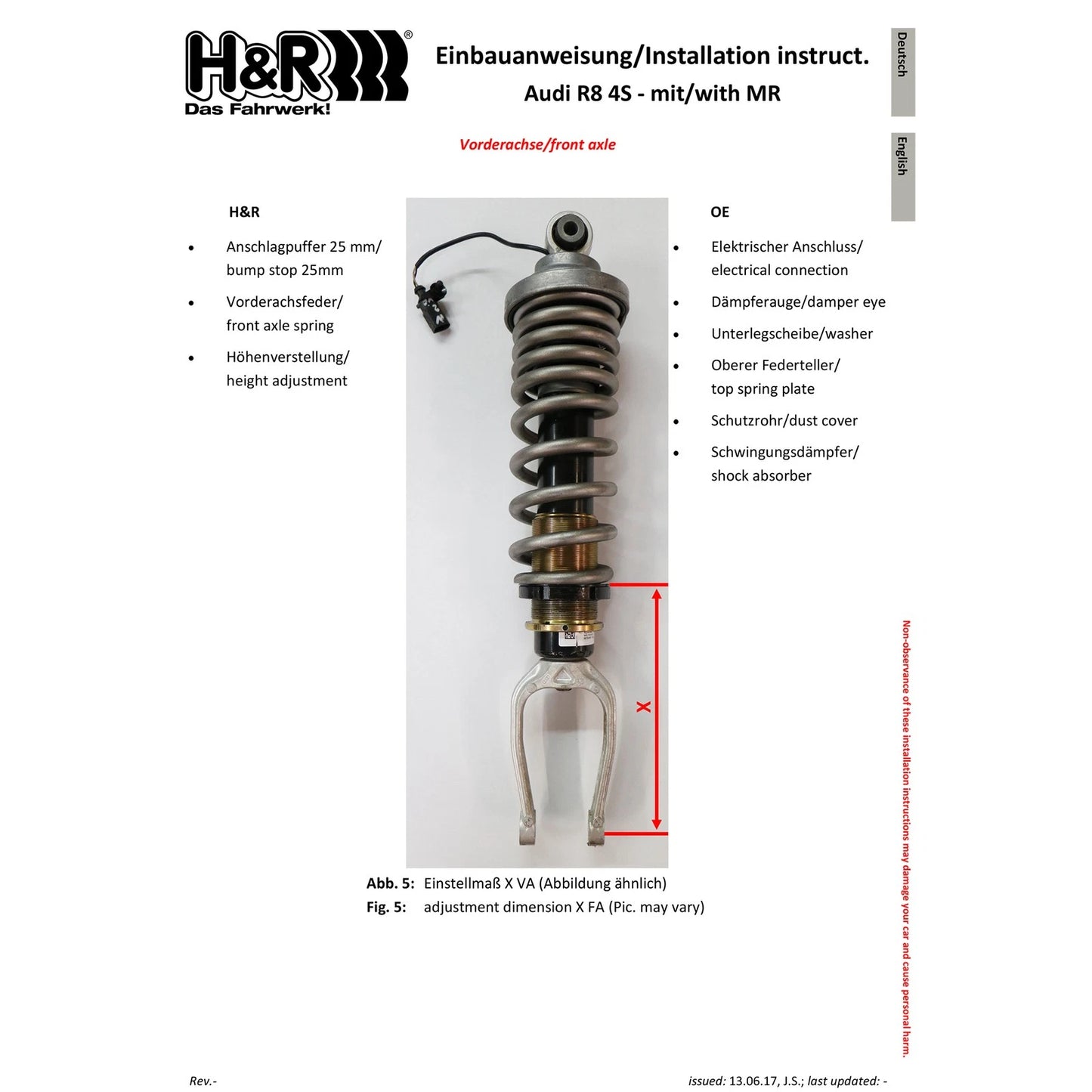 H&R 17-22 Audi R8 Coupe V10 (AWD/RWD) 4S VTF Adjustable Lowering Springs (w/Adaptive Suspension)