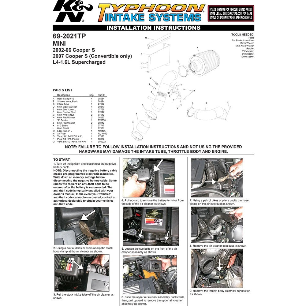 K&N 02-06 Mini Cooper S (Will NOT fit base model) Polished Typhoon Short Ram Intake