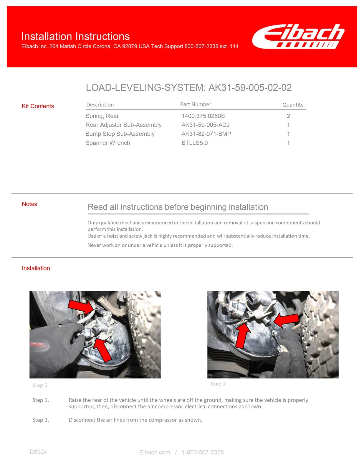 Eibach 03-09 Lexus GX470 Load-Leveling System - Load Rating 250-400 lbs