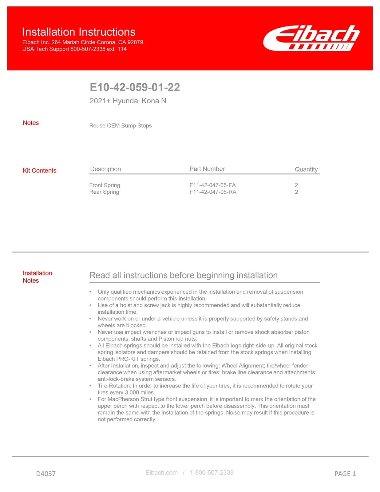 Eibach Pro Kit for 2022+ Hyundai Kona N