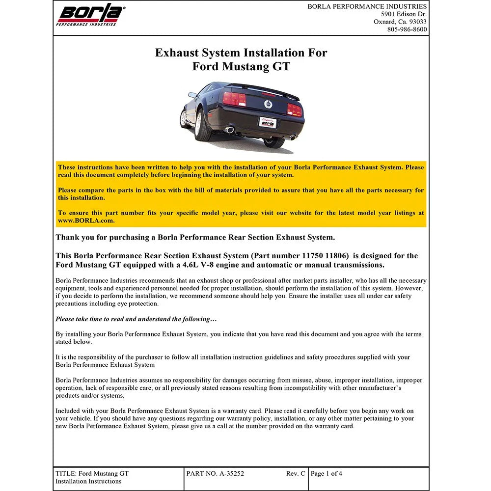 Borla 05-09 Mustang GT/Bullitt 4.6L 8cyl Aggressive ATAK Exhaust (rear section only)