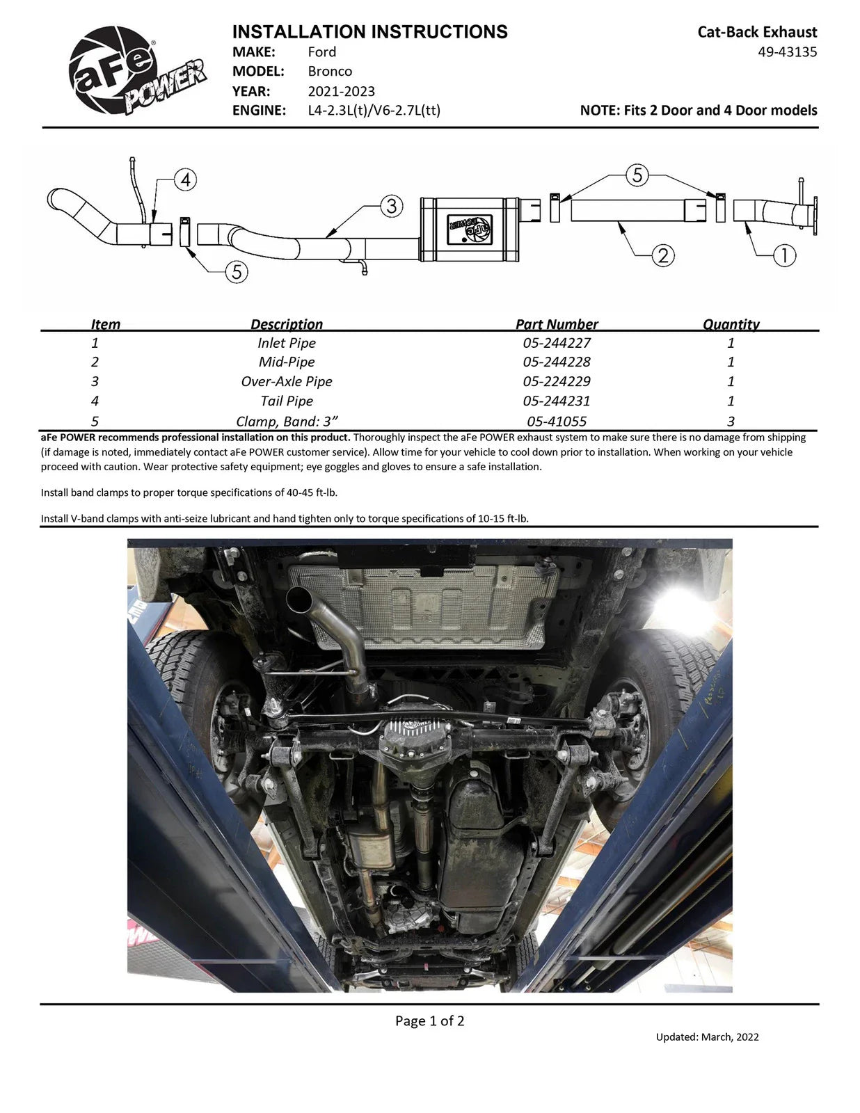 aFe Apollo GT Series 3in 409SS Cat-Back Ford Bronco 2021 L4 2.3L/V6 2.7L - Polished