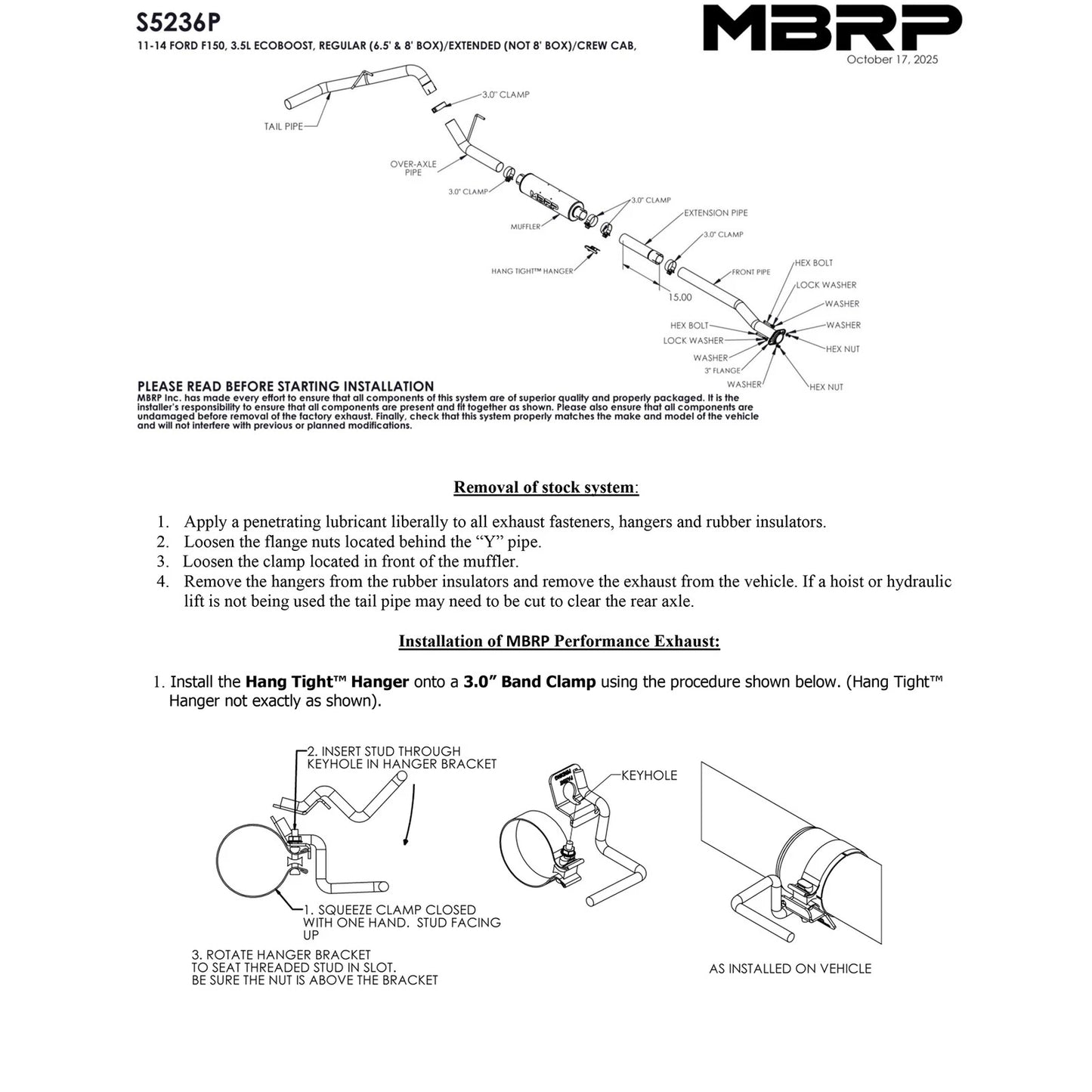 MBRP 2011-2014 Ford F150 V6 EcoBoost 3in Cat Back Single Side AL P Series Exhaust
