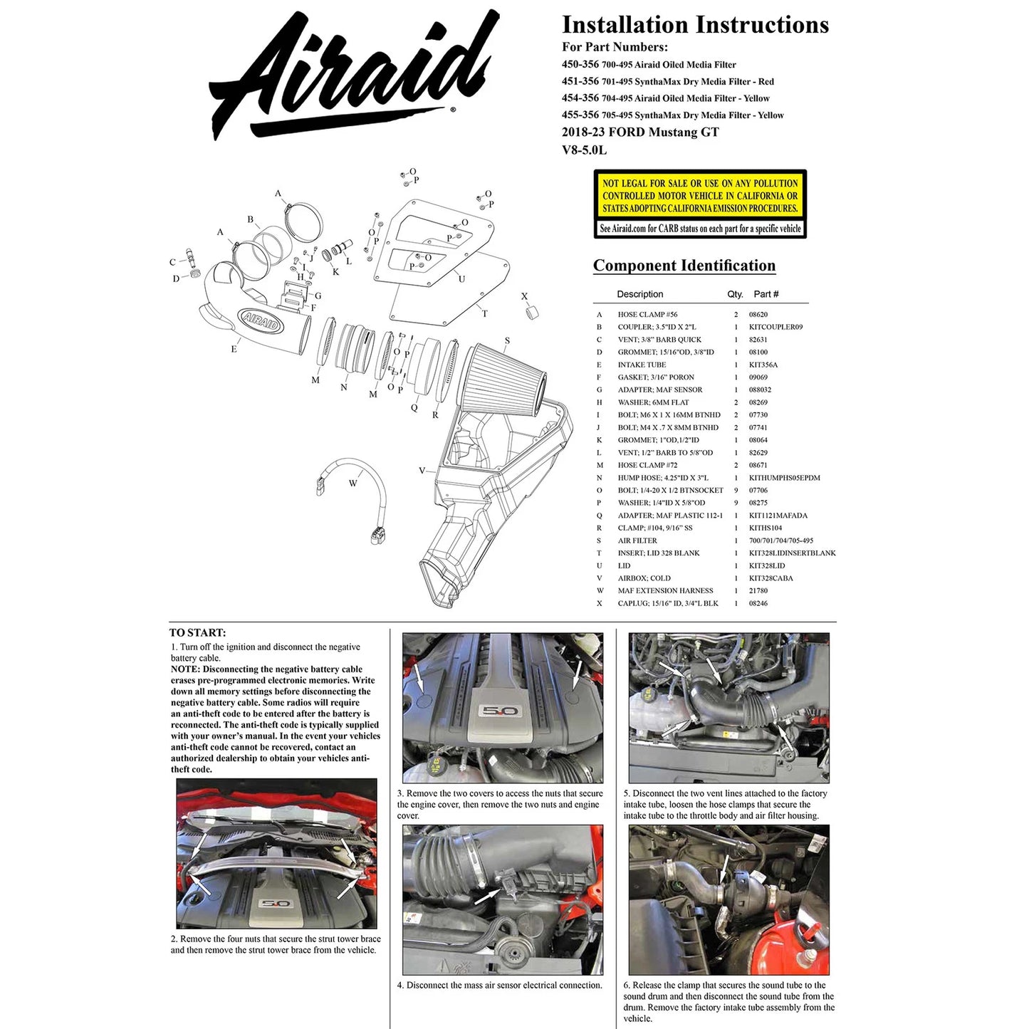 Airaid 18-20 Ford Mustang GT V8 5.0L Performance Air Intake System
