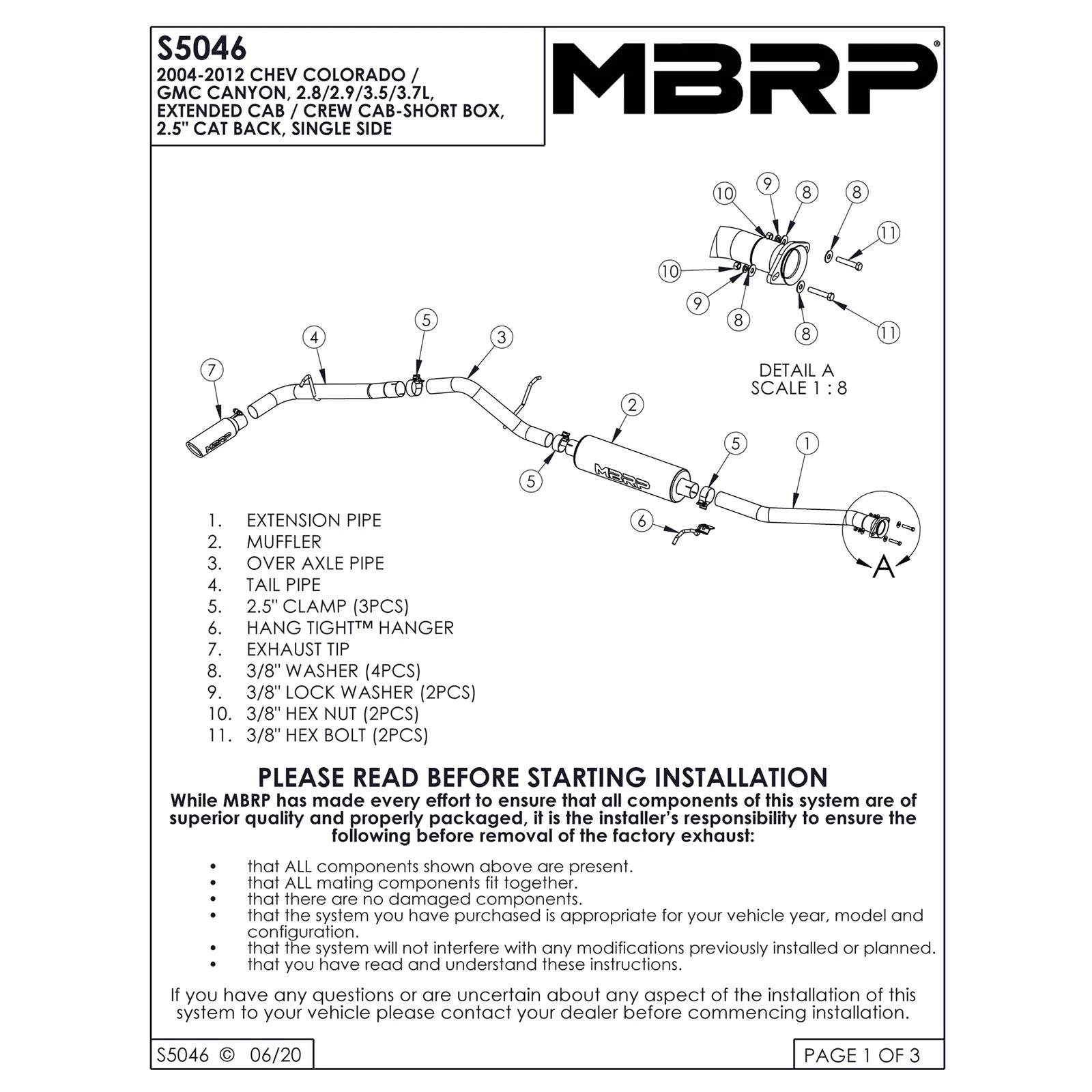 MBRP 04-10 Chevy/GMC Colorado/Canyon 2.8L/2.9L/3.5L/3.7L Cat Back Single Side