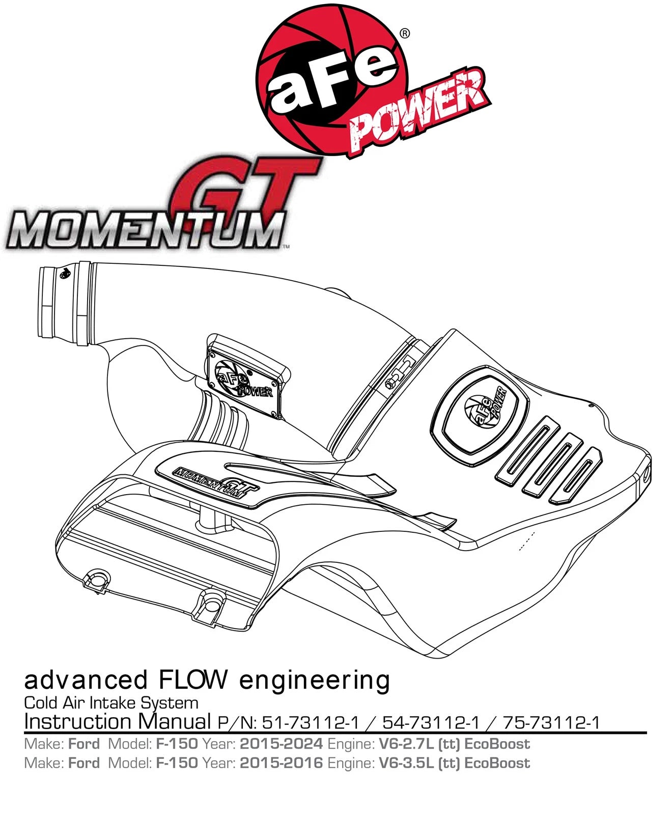 aFe Momentum GT Pro 5R Intake System 2016 Ford F-150 EcoBoost V6-2.7L/3.5L (tt)
