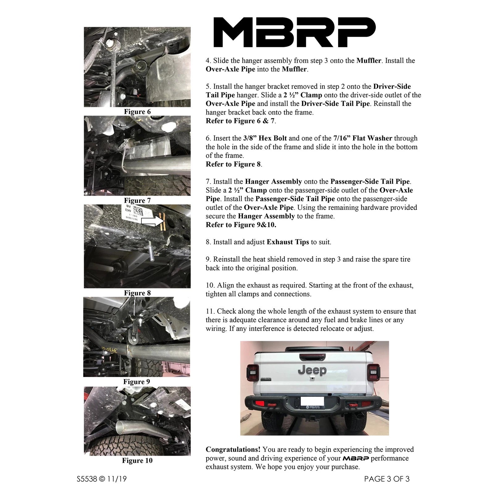 MBRP 2020 Jeep Gladiator 3.6L 2.5in Dual Rear Exit Cat Back Exhaust Aluminized