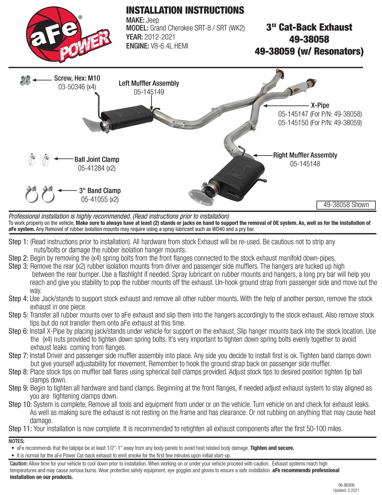 aFe MACHForce XP 12-17 Jeep Grand Cherokee WK2 SRT8 V8-6.4L 304SS Cat-Back Exhaust System