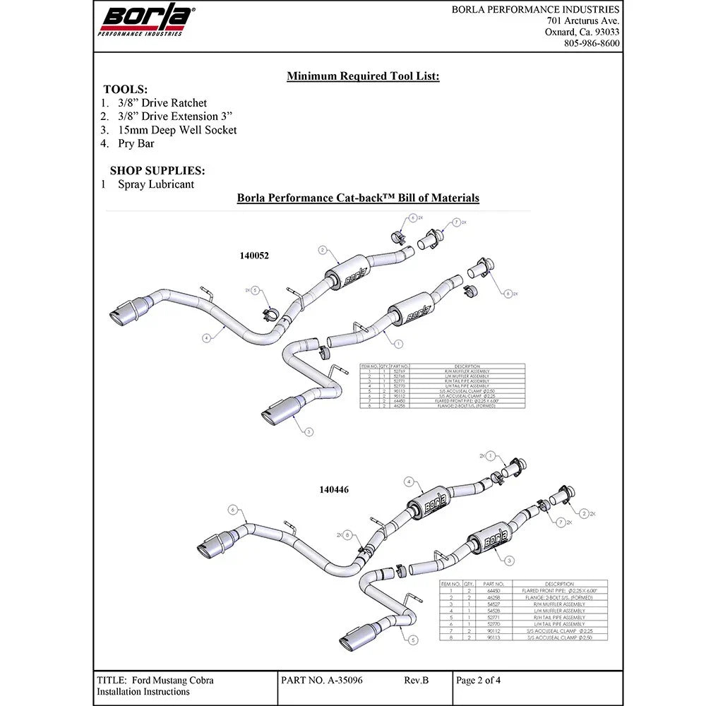 Borla 99-04 Ford Mustang SVT Cobra Aggressive SS Catback Exhaust