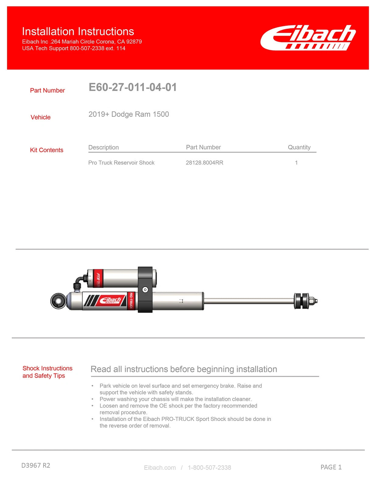 Eibach 19-23 Ram 1500 Rebel Crew Cab Pro-Truck Lift Kit System Coilover Stage 2R