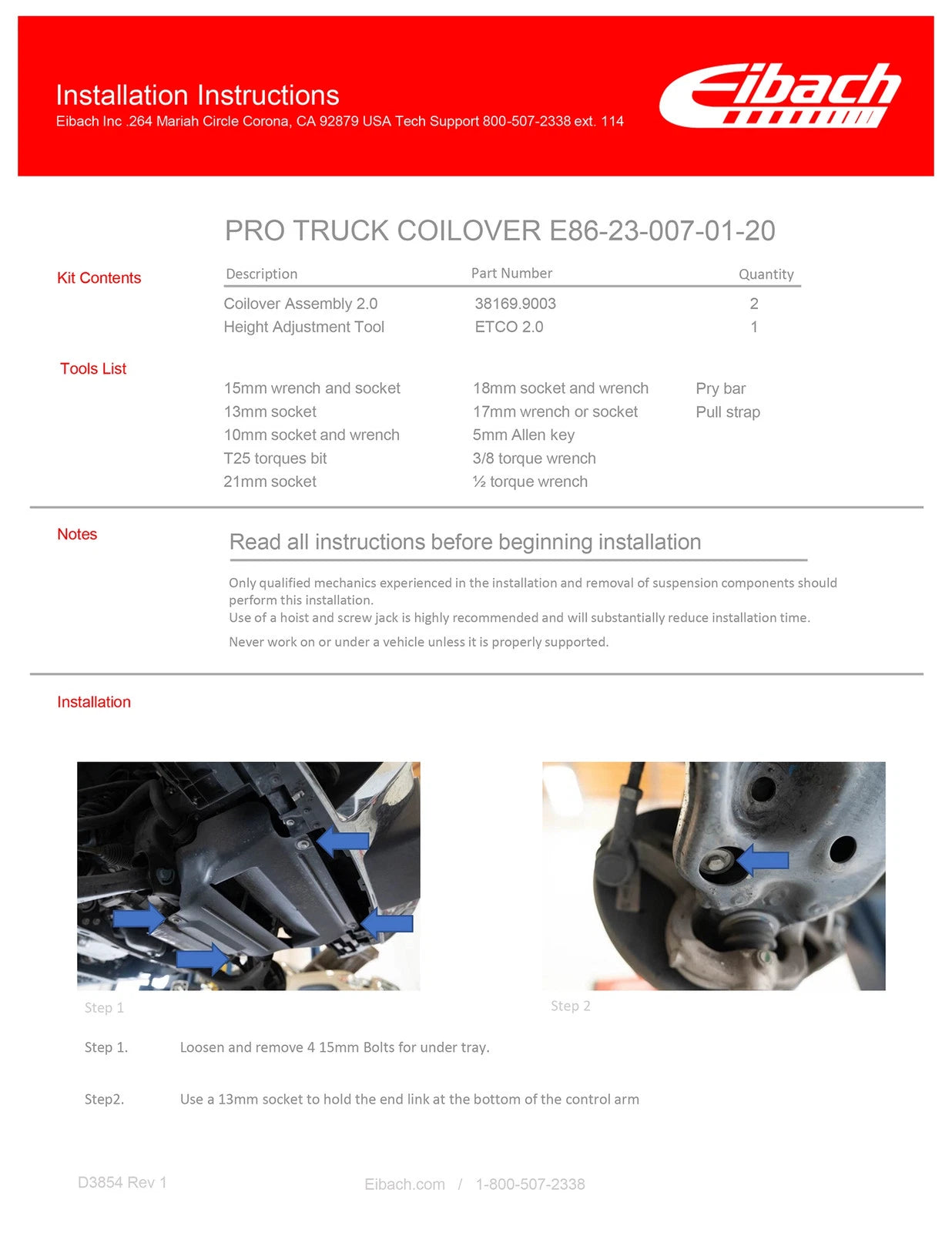 Eibach Pro-Truck Coilover 2.0 Stg 2R for 15-22 Chevrolet Colorado 2WD/4WD (Excl. ZR2 Models 2WD/4WD)