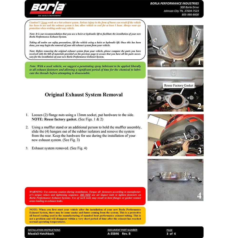 Borla 14-16 Mazda 3 2.0/2.5L AT/MT FWD S-Type Cat-Back Exhaust Single Split Rear Exit