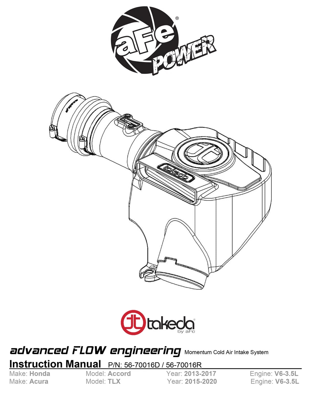 aFe Takeda Momentum Cold Air Intake System w/Pro 5R Media 14-20 Acura TLX V6-3.5L
