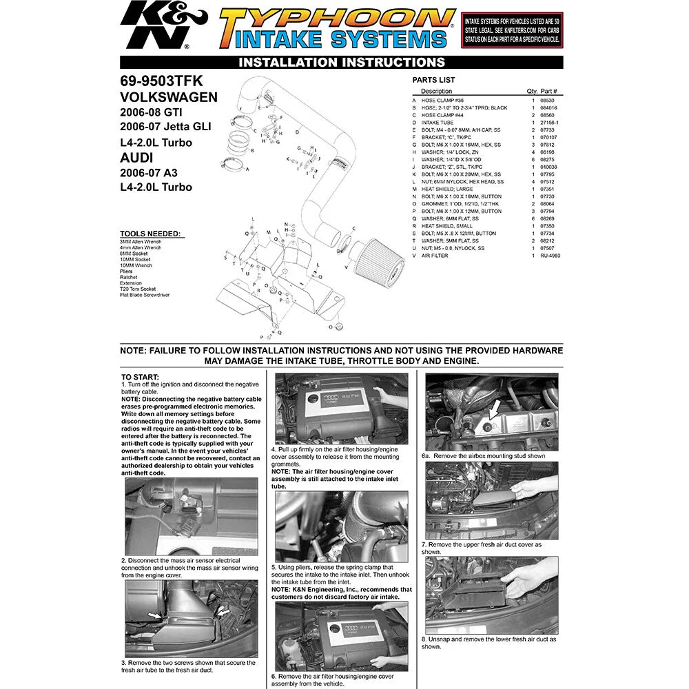 K&N 06-07 VW Jetta GLI / GTI Black Typhoon Short Ram Intake