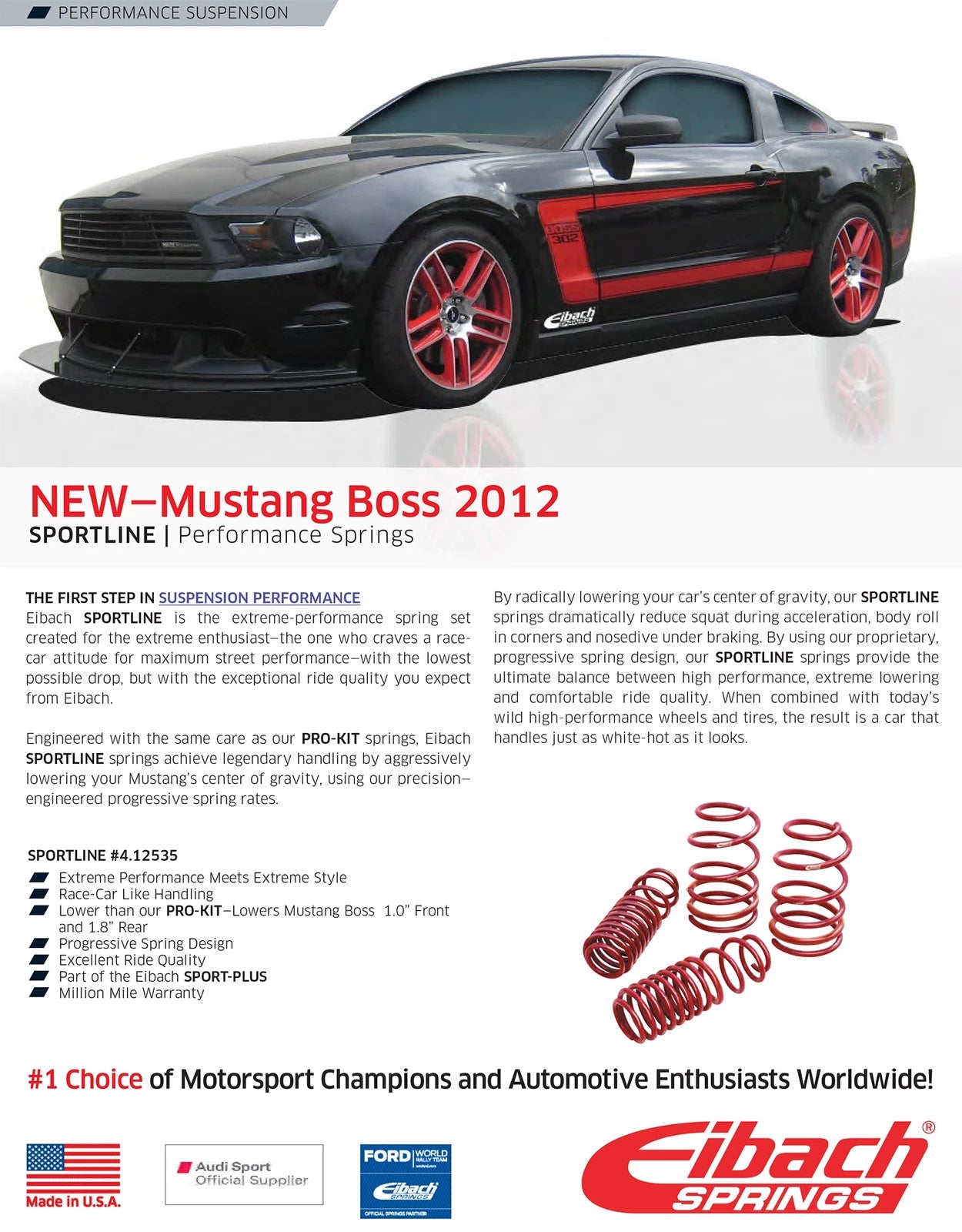 Eibach Sportline Kit for 11 Ford Mustang Convertible 3.7L-V6/5.OL-V8
