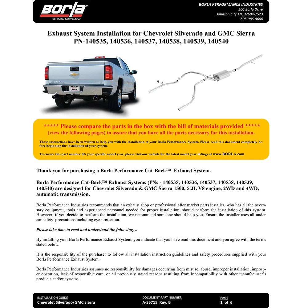 Borla 14 Silv/Sierra C/B Exhaust ATAK 1500 5.3L V8 AT/MT 2&4WD Ext Cab (78.7) WB - Black Chrome