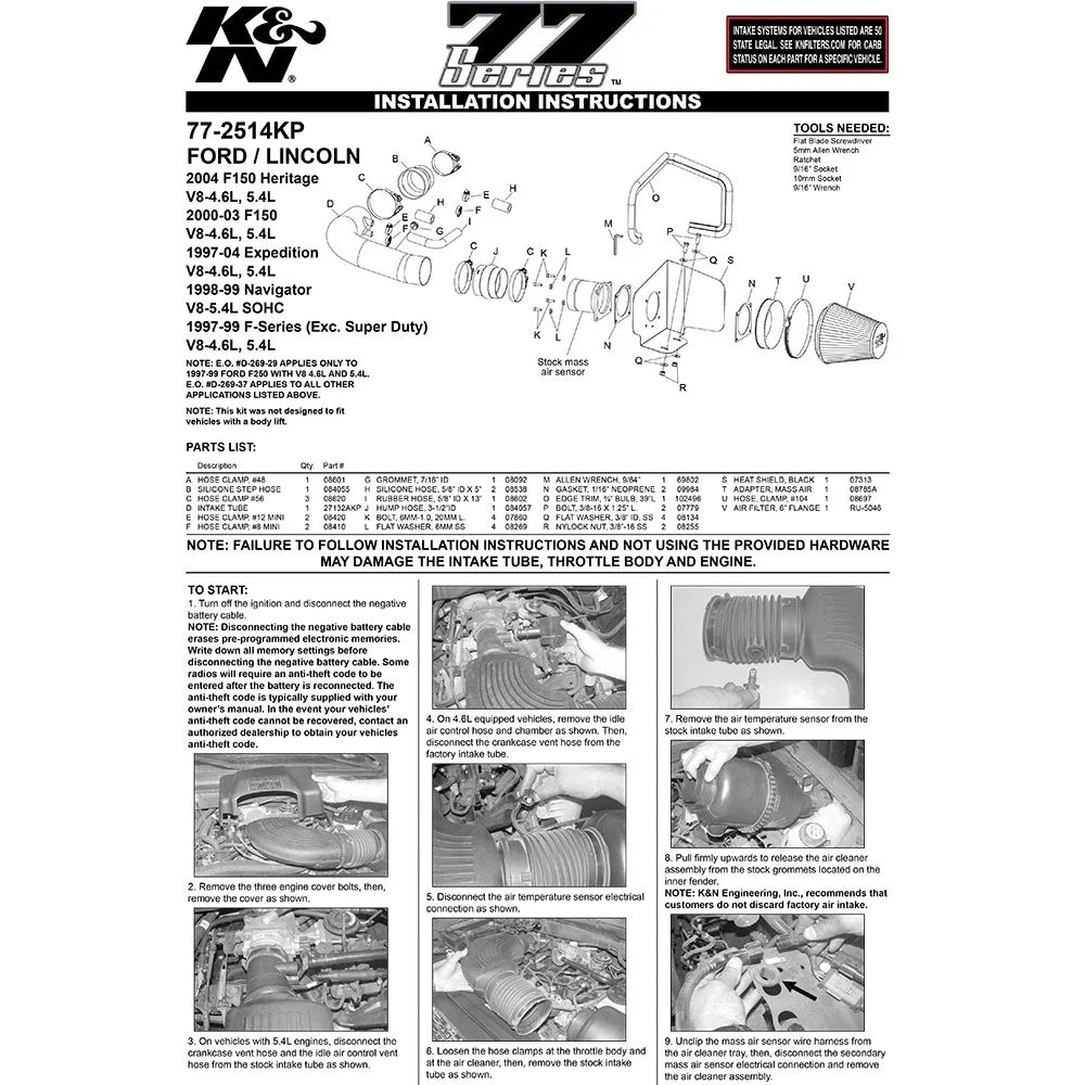 K&N 97-04 Ford F-150 V8-4.6L/5.4L High Flow Performance Kit