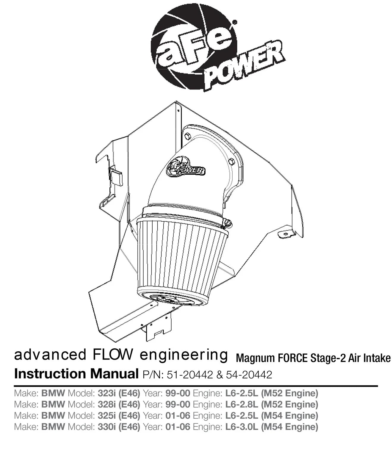 aFe MagnumFORCE Intakes Stage-2 P5R AIS P5R BMW 3-Series (E46) 99-06 L6-2.5L/2.8L/3.0L