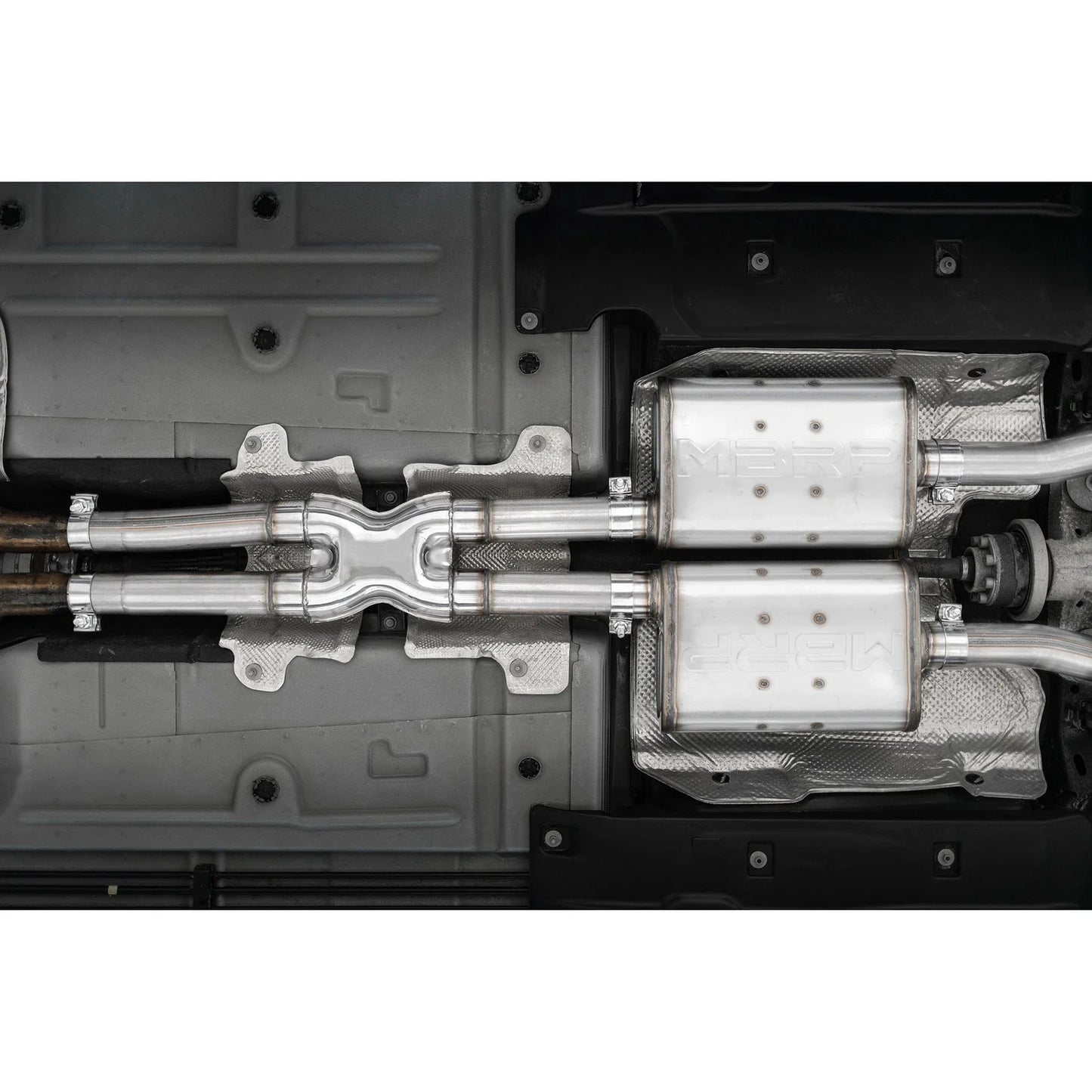 MBRP 2015+ Dodge Challenger 3.6L SS 2.5in Quad Tip Split Rear Exit w/ Carbon Fiber Tips - T304