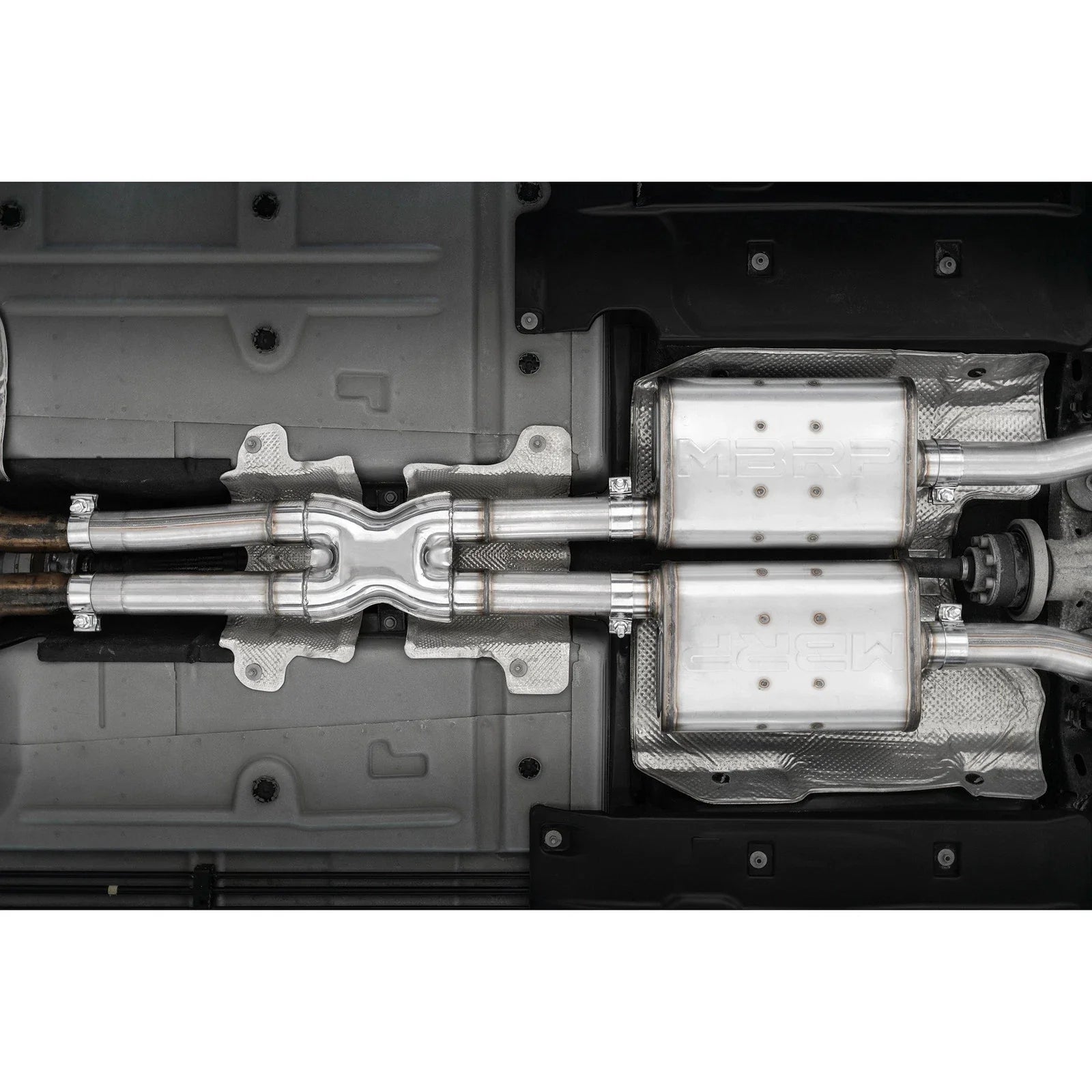 MBRP 2015+ Dodge Challenger 3.6L SS 2.5in Quad Tip Split Rear Exit w/ Carbon Fiber Tips - T304