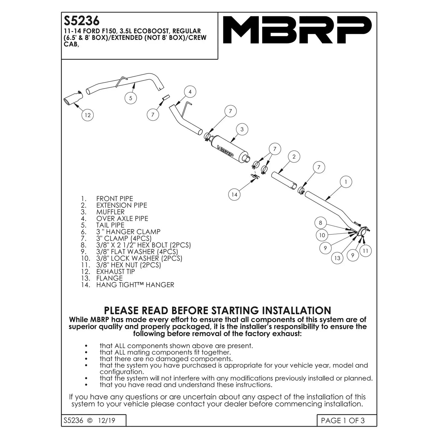 MBRP 11-12 Ford F150 V6 Ecoboost 3in T409 Cat Back Single Side Exit