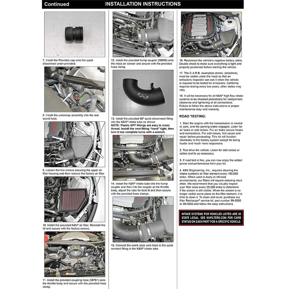 K&N 16-19 Chevrolet Camaro V8-6.2L Performance Intake Kit