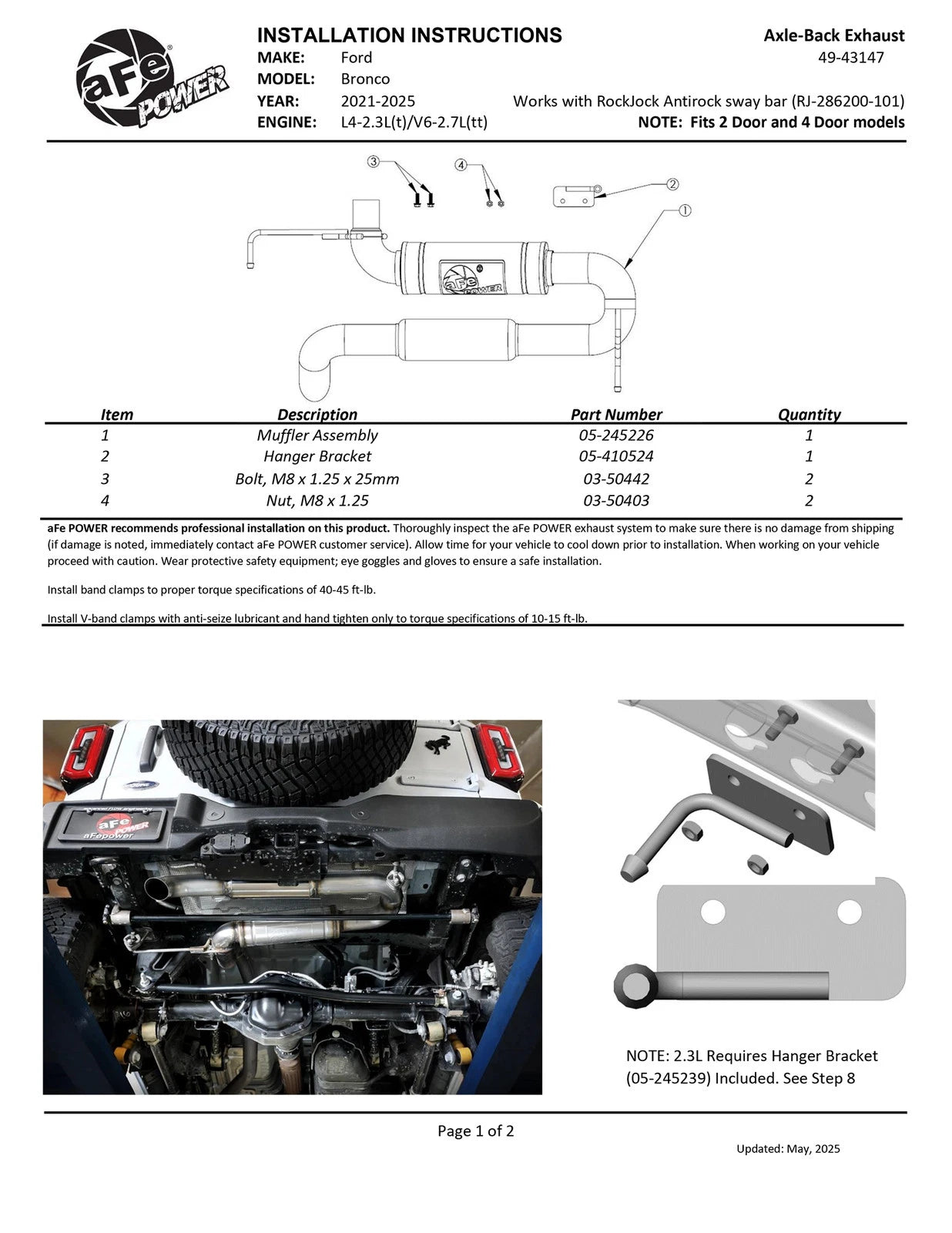 aFe 21-24 Ford Bronco Apollo GT Series 3 IN 409 Stainless Steel Hi-Tuck Axle-Back Exhaust