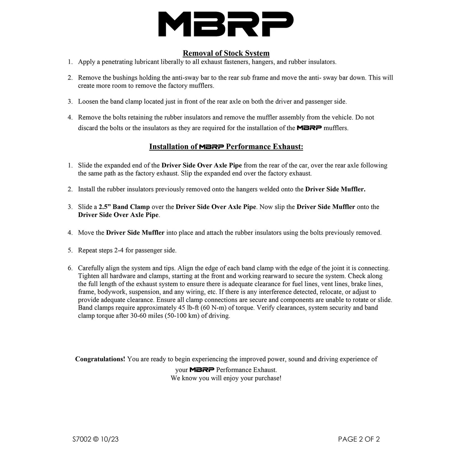 MBRP 2005-2008 Chev Corvette Dual Muffler Axle Back Rectangular Tips