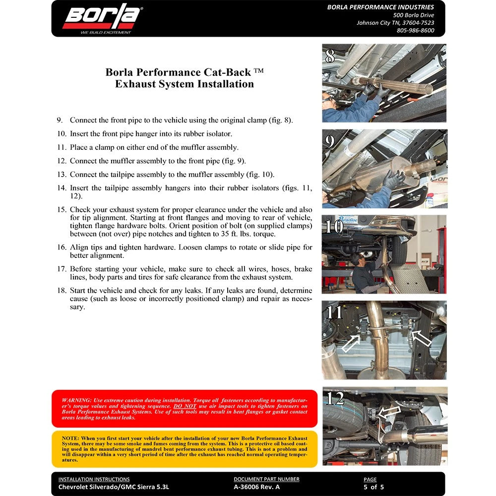 Borla 2019 Silv/Sierra C/B Exh Touring 1500 5.3L V8 EC STB(78.8) CC SB(69.3) 147.4 WB Blk Chrome Tip