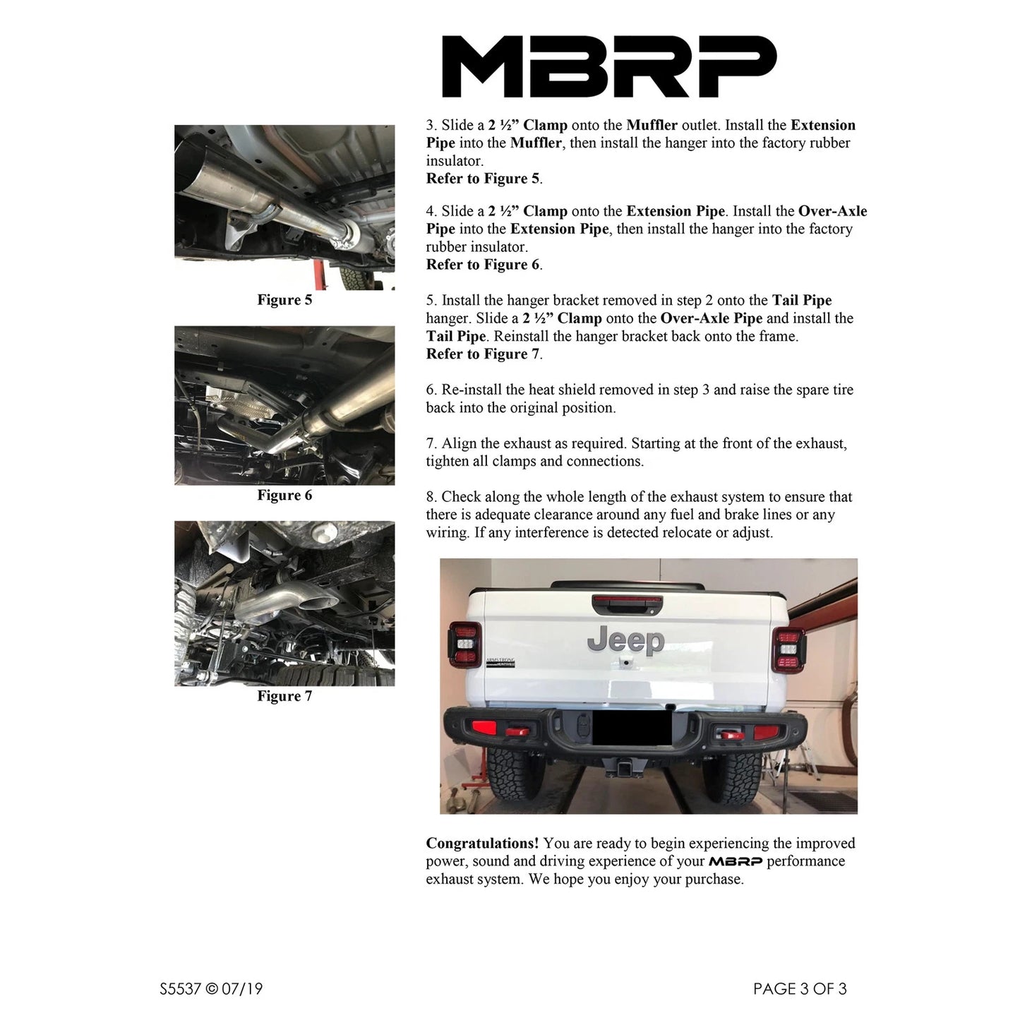 MBRP 2020 Jeep Gladiator 3.6L 2.5in Single Rear Exit Cat Back Exhaust - Aluminized (Off-Road)