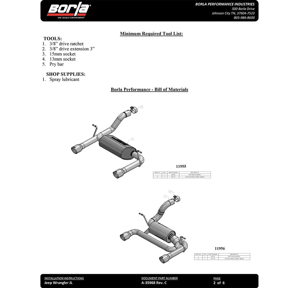 Borla 2018 Jeep Wrangler JL/JLU 3.6L 2DR/4DR ATAK SS Axle Back Exhaust w/3.5in Tips