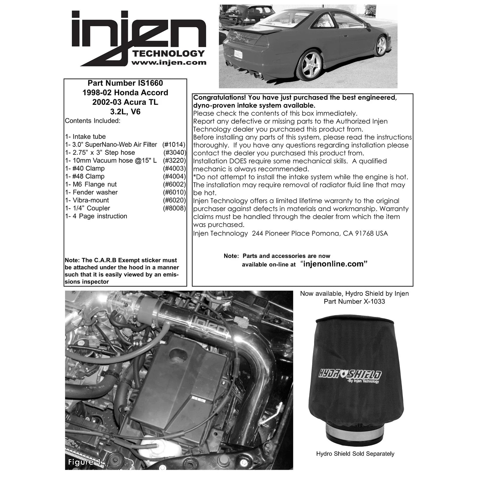 Injen 98-02 Honda Accord V6 3.0L/ 02-03 Acura TL V6 3.2L Black IS Short Ram Cold Air Intake