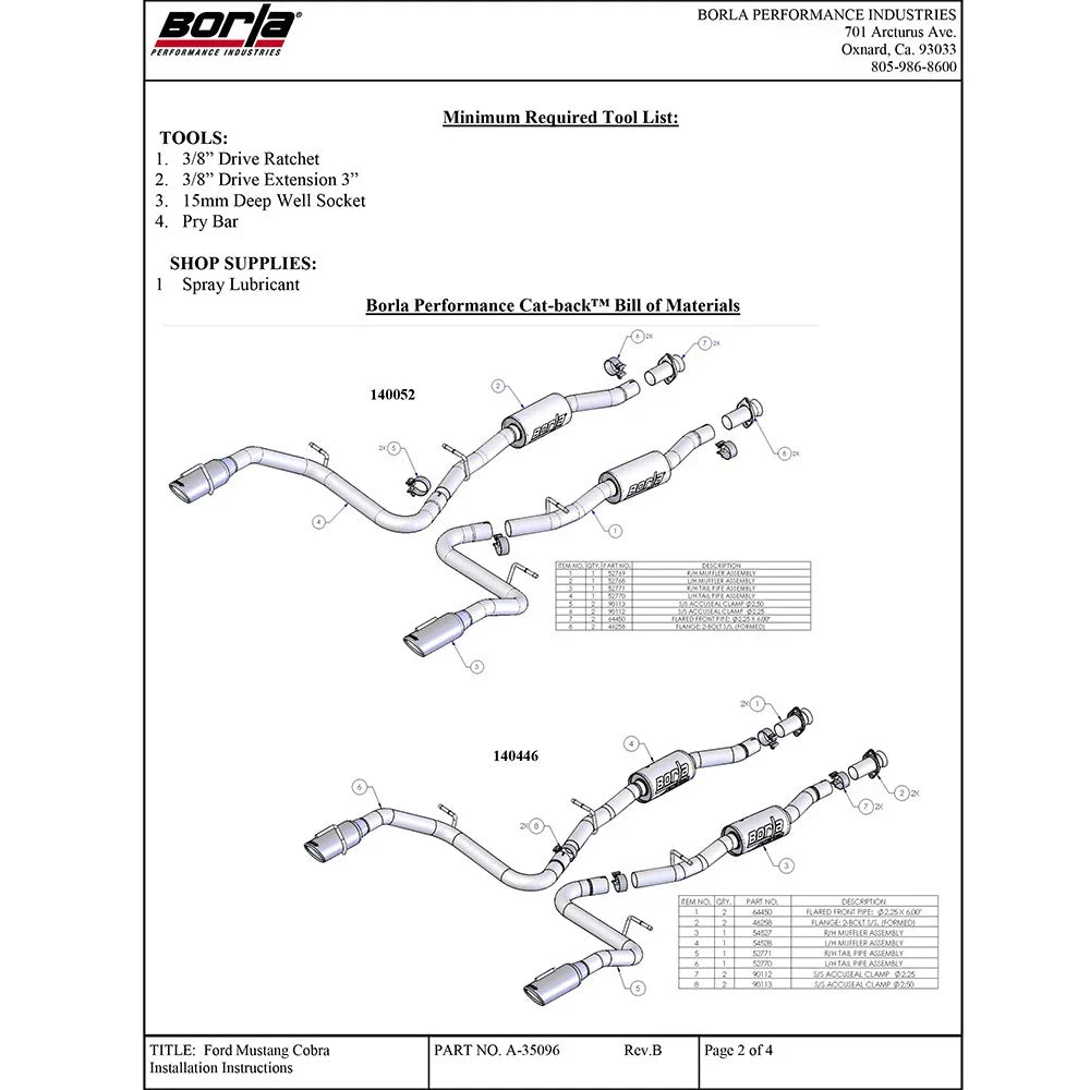 Borla 99-04 Ford Mustang Cobra 4.6L/5.4L V8 MT RWD ATAK SS Catback Exhaust