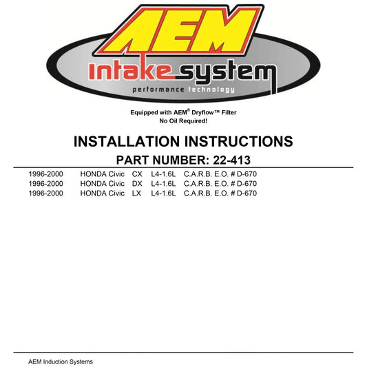 AEM 96-00 Civic CX DX & LX Red Short Ram Intake