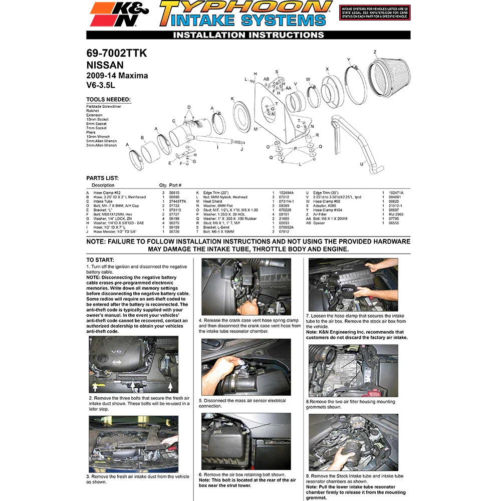 K&N 09-10 Maxima 3.5L V6 Typhoon Short Ram Intake