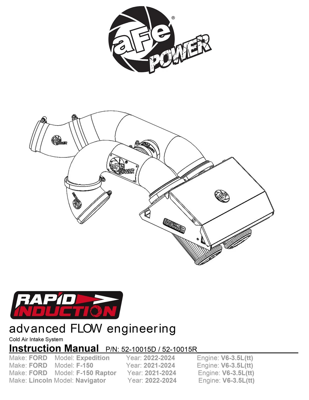 aFe Rapid Induction Pro 5R Cold Air Intake System 21-22 Ford F-150 Raptor V6-3.5L (tt)
