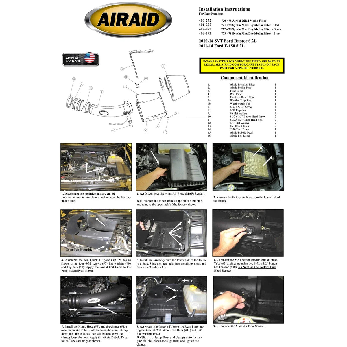 Airaid 10-14 Ford SVT Raptor / 11-13 F-150 6.2L CAD Intake System w/ Tube (Dry / Red Media)