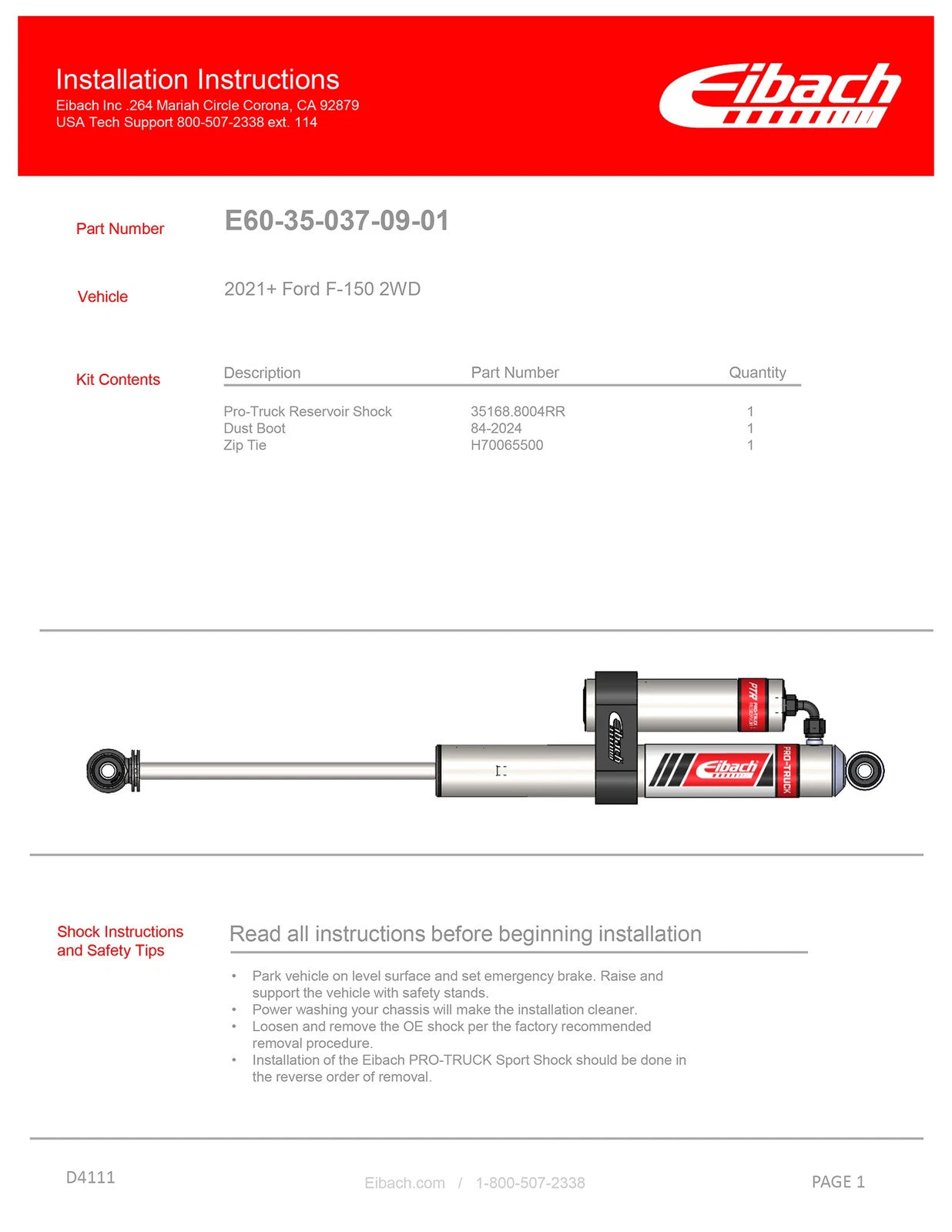 Eibach 21-23 Ford F-150 2WD Pro-Truck Lift Kit System Coilover 2.0 Stage 2R