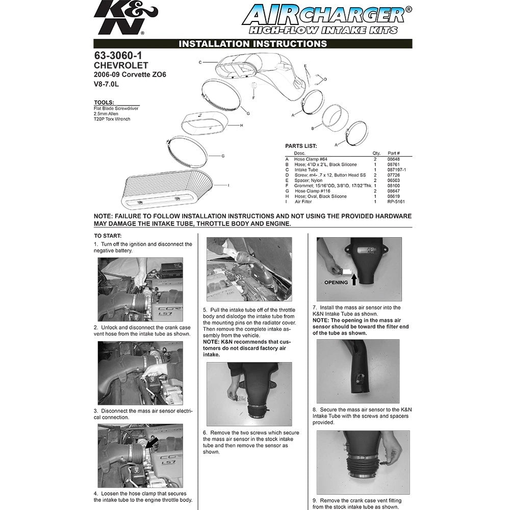 K&N 06-09 Chevy Corvette Z06 V8-7.0L AirCharger Performance Intake