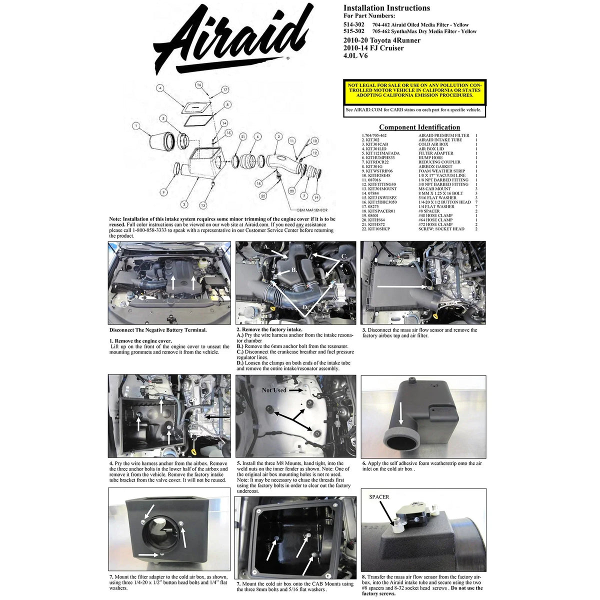 Airaid 10-20 Toyota 4Runner V6 4.0L / 10-14 FJ Cruiser V6 4.0L Performance Air Intake System