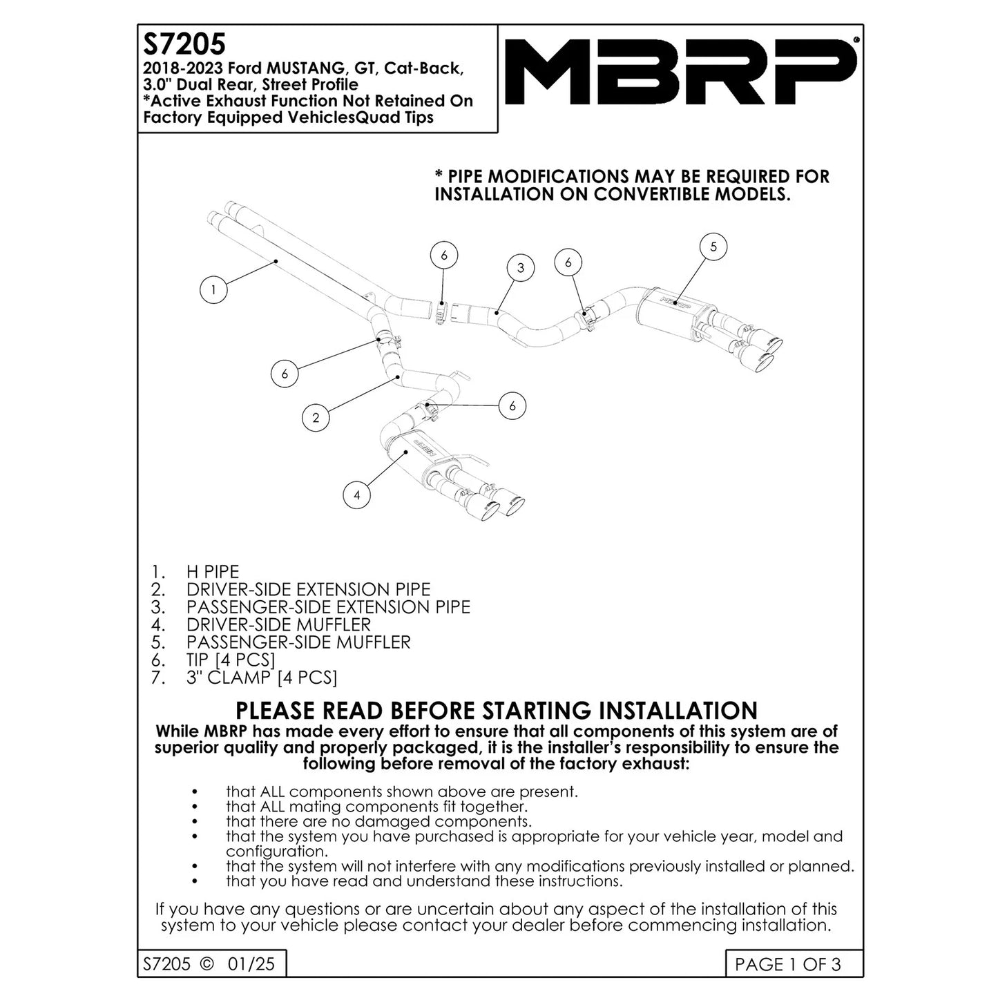 MBRP 18-19 Ford Mustang GT 5.0 3in Dual Split Rear AL Cat Back w/ Quad 4.0in Dual Wall Tips