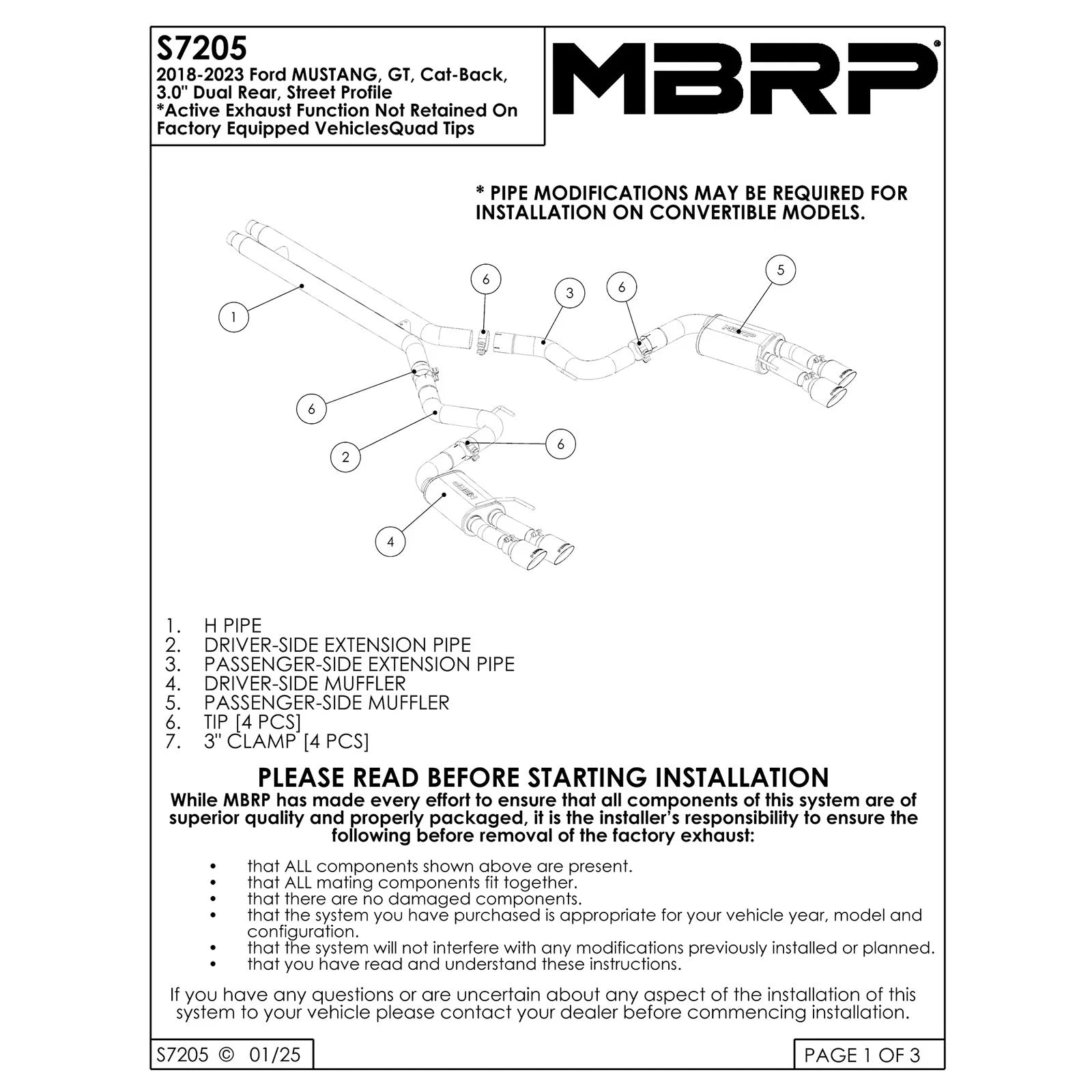 MBRP 18-19 Ford Mustang GT 5.0 3in Dual Split Rear AL Cat Back w/ Quad 4.0in Dual Wall Tips