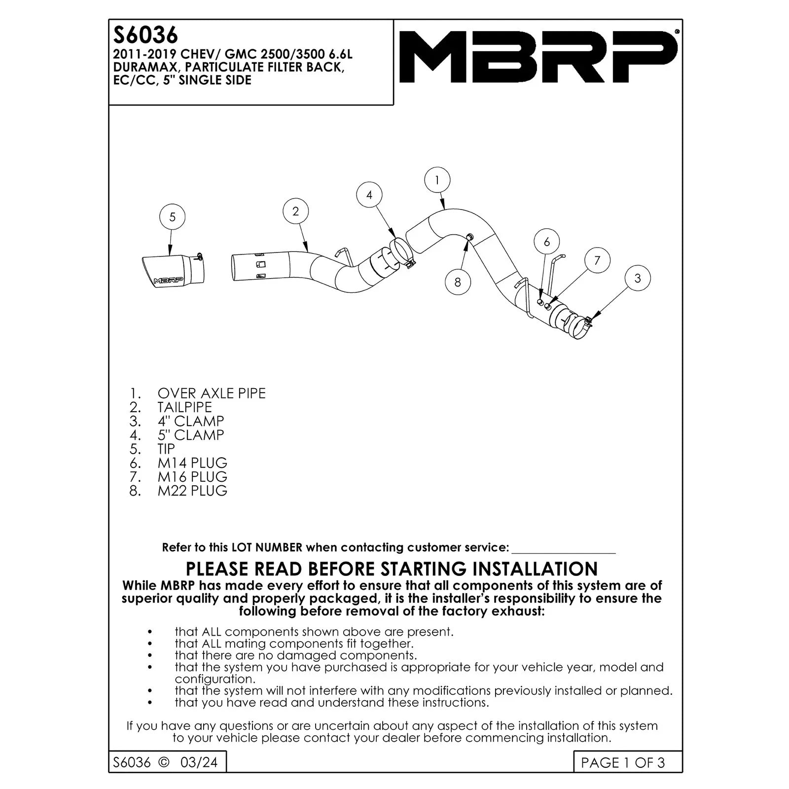 MBRP 11-18 Chevy/GMC 2500/3500 5in Filter Back Single Side T409 Exhaust System