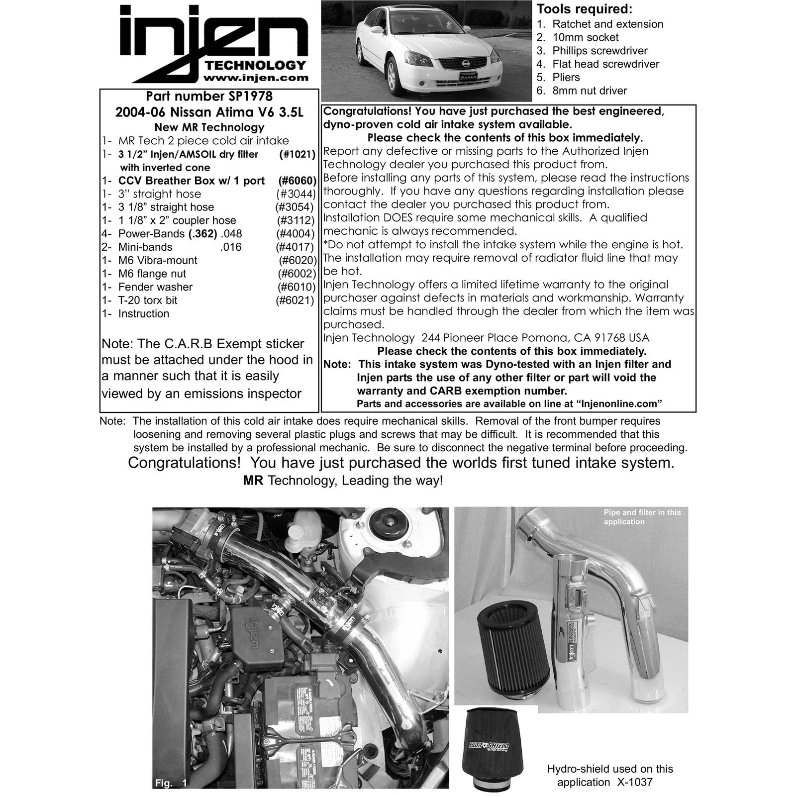 Injen 04-06 Altima 3.5L V6 Black Cold Air Intake