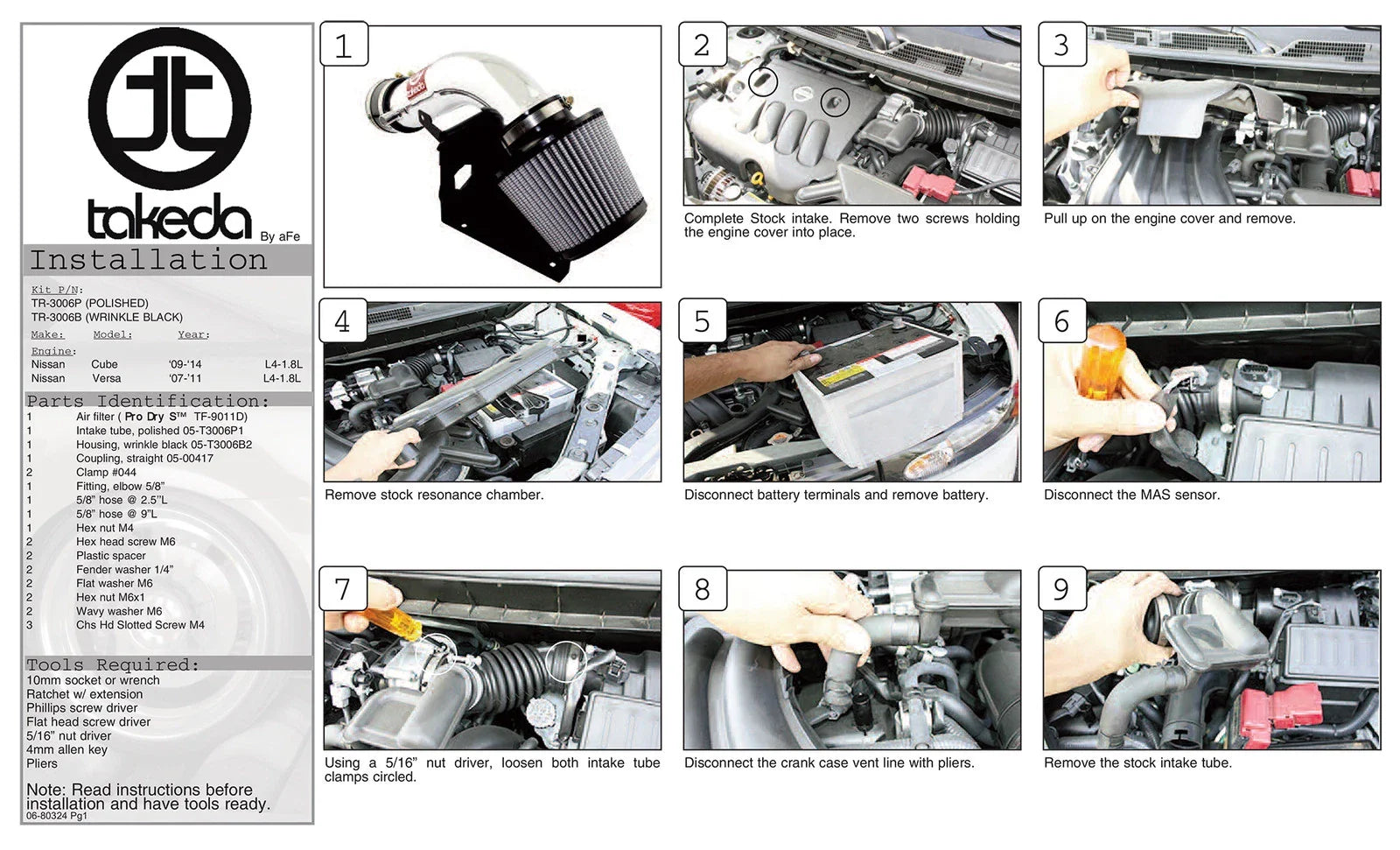 aFe Takeda Intakes Stage-2 PDS AIS PDS Nissan Cube 09-12 L4-1.8L (pol)