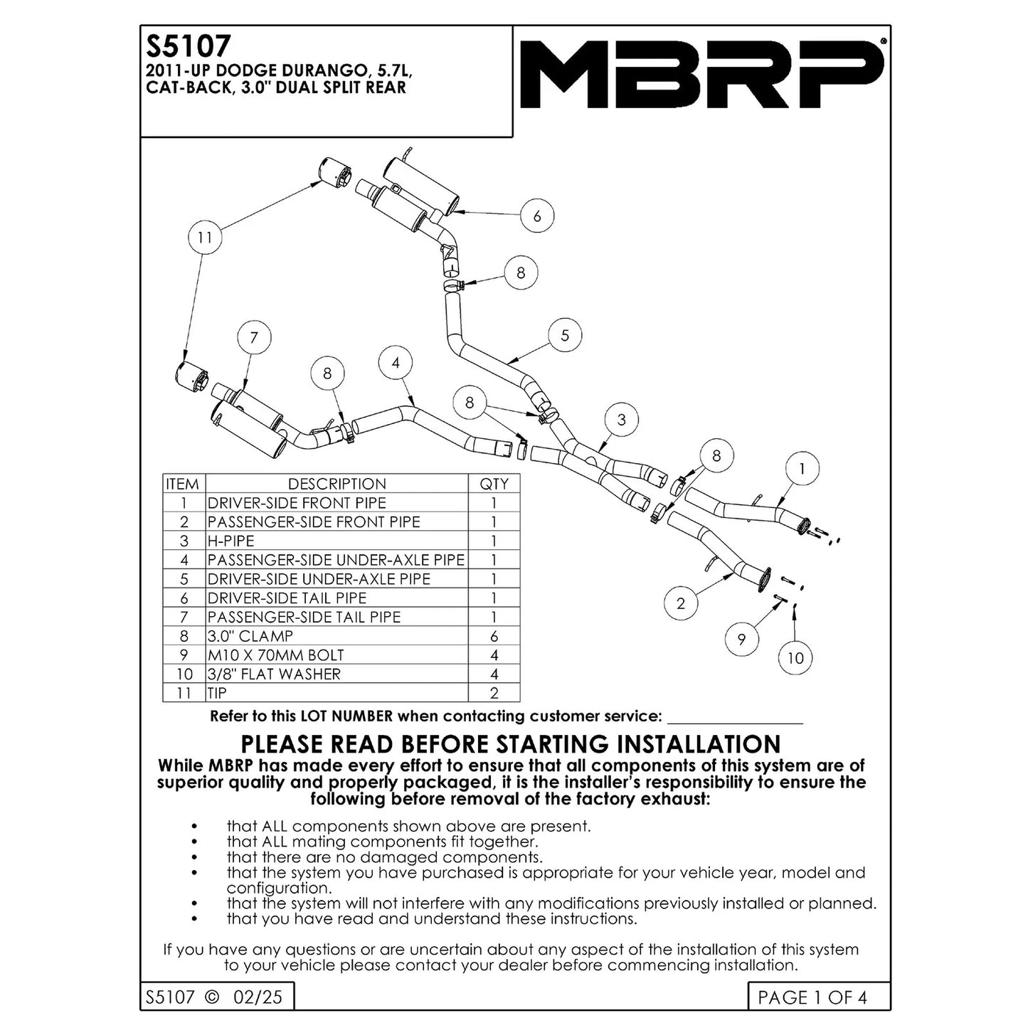MBRP 2011+ Dodge Durango T304SS 3.0in Cat-Back Dual Rear Exit Exhaust w/ Carbon Fiber Tips