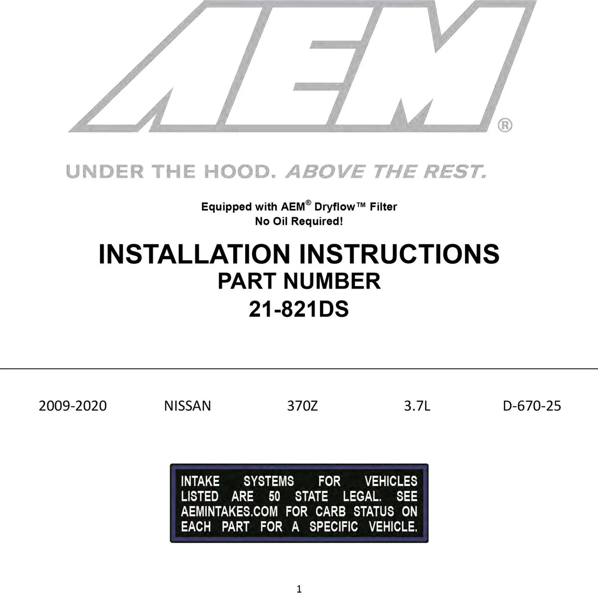AEM 2009+ Nissan 370Z 3.7L Cold Air Intake