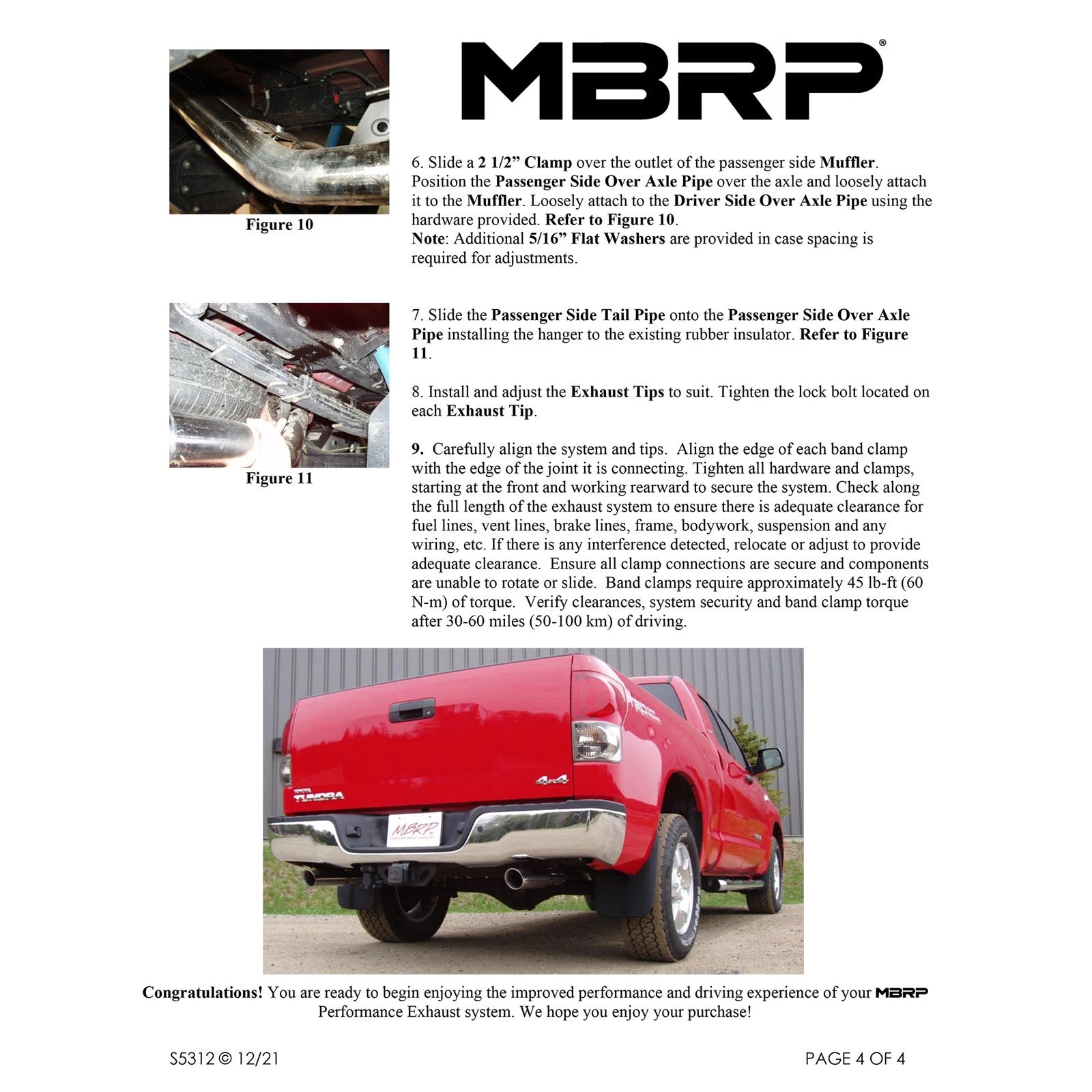 MBRP 2009-2010 Toyota Tundra 5.7L EC-Std. & SB/CC-SB Cat Back Dual Split Rear