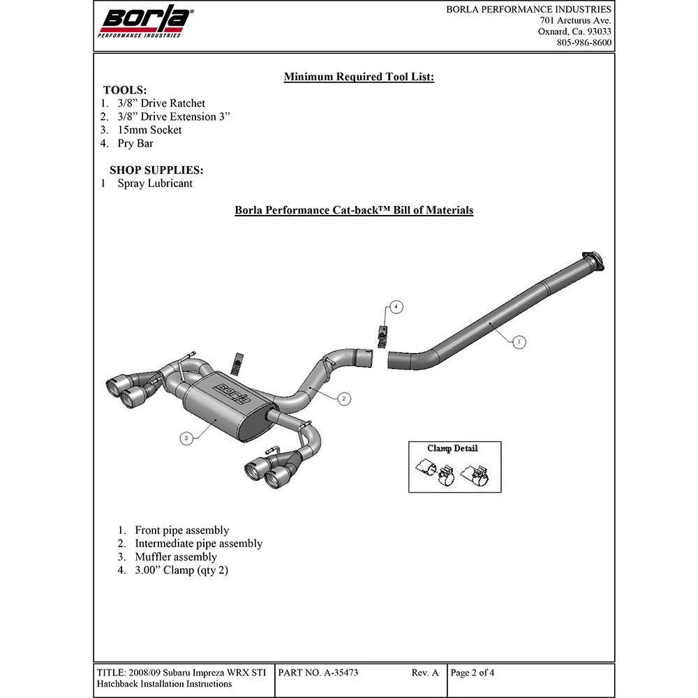 Borla 08-14 Subaru STi / 11-14 WRX Catback Exhaust